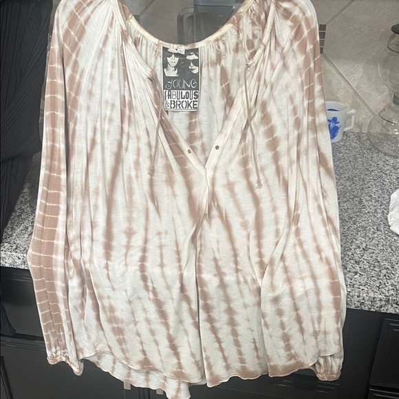 Young Fabulous & Broke Tops - Young Fabulous & Broke Beige Tie-Dye Blouse